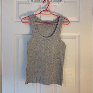 Aerie Ribbed Regular Length Scoop Neck Tank Top, Size Medium, Heather Grey